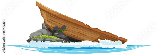 Old broken wooden boat on white background