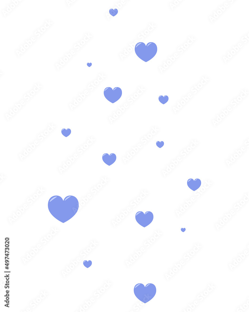 Hearts. Little blue symbols of love rise up. Sweet heart. Color vector illustration. Flat style. Outlines on an isolated background. Idea for web design.