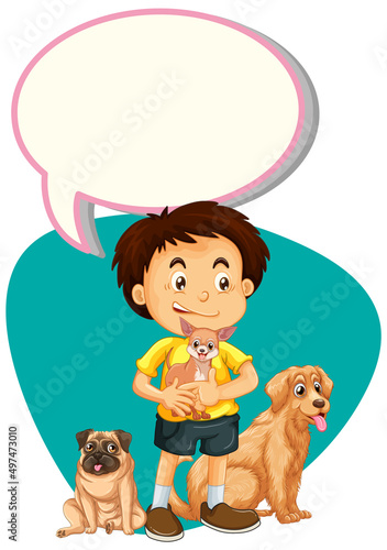 Speech bubble template with boy and dogs