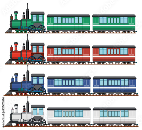 Set of different steam locomotives