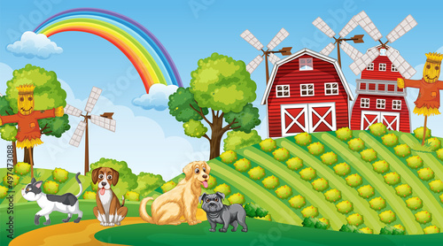 Set of different domestic animals in farm