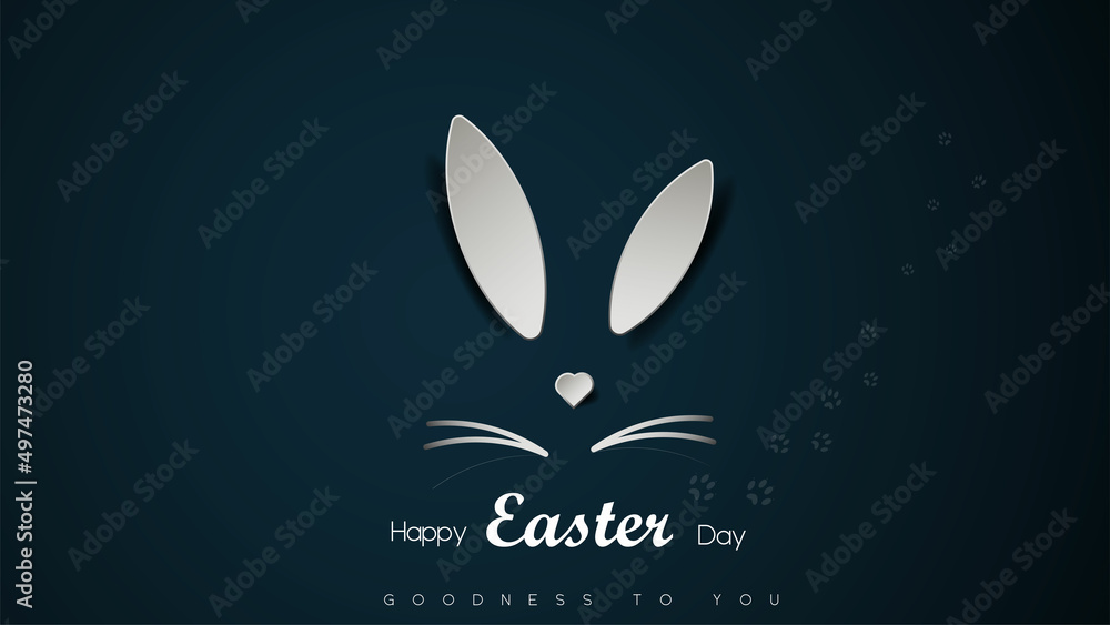 Easter day celebration concept. rabbit face icon and rabbit footprints. Web banner, poster and template design vector illustration. backdrop on dark blue color. Easter day celebration concept. rabbit face icon and rabbit footprints. Web banner, poster and template design vector illustration. backdrop on dark blue color.