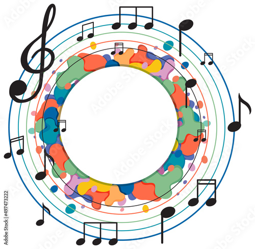 Banner music notes colourful on white background