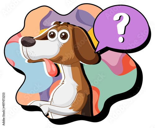 A dog thinking with question mark in callouts