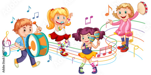 Children playing different instrument in band