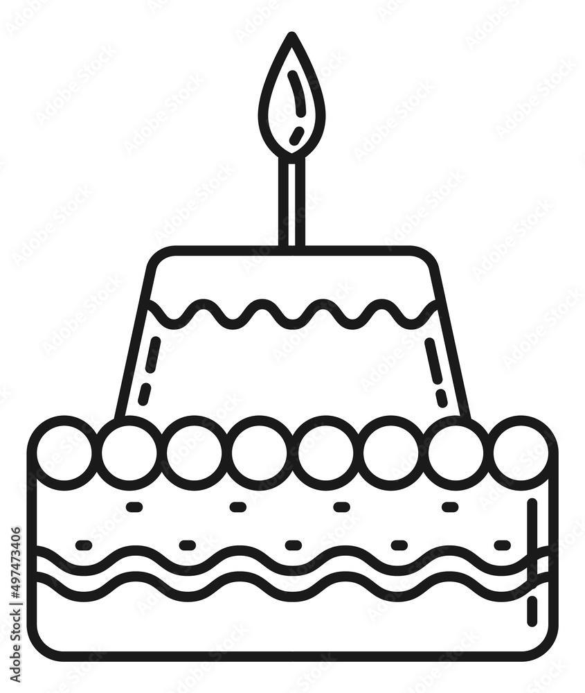 Birthday cake icon. Candle with flame on top of cream dessert Birthday cake icon. Candle with flame on top of cream dessert