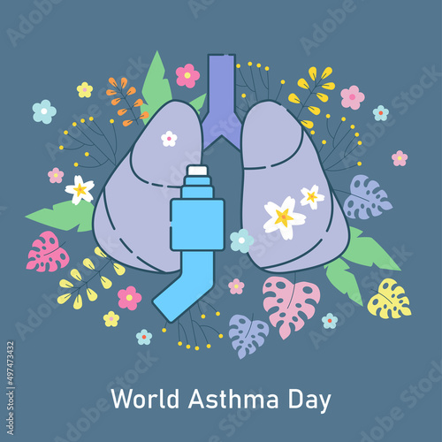 Lungs symbol and Inhaler. Breathing. Lunge exercise. Asthma. Respiratory system. World Asthma Day. World Asthma Day. Health care