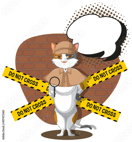 Detective cat looking for clues in template