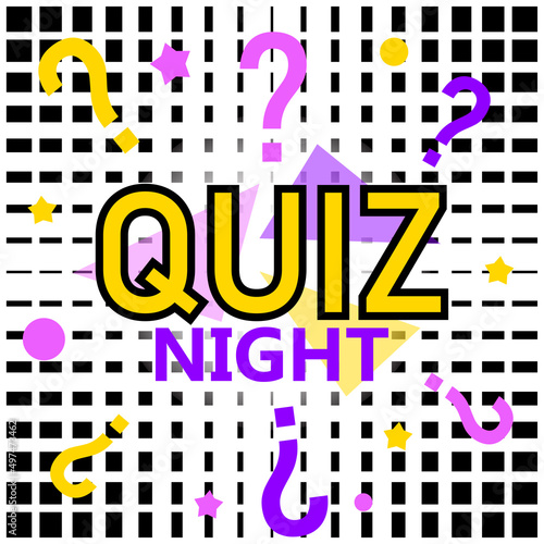 Quiz night background. Vector illustration. Quiz night poster with questions. Modern pub team game. Questions game. Quiz night announcement poster design web banner background vector illustration