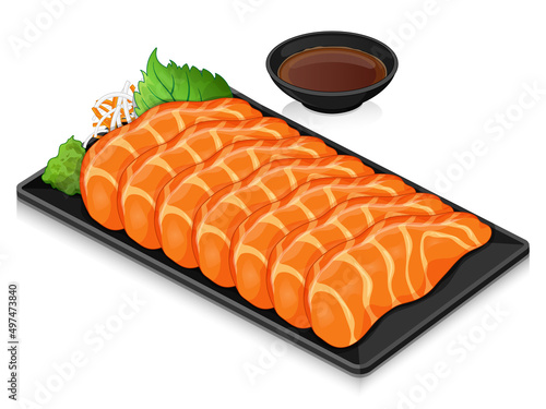 Salmon sashimi on keto recipe food illustration vector.