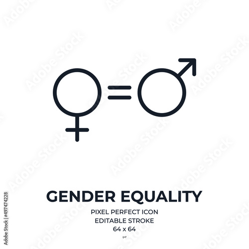 Gender equality concept editable stroke outline icon isolated on white background flat vector illustration. Pixel perfect. 64 x 64.