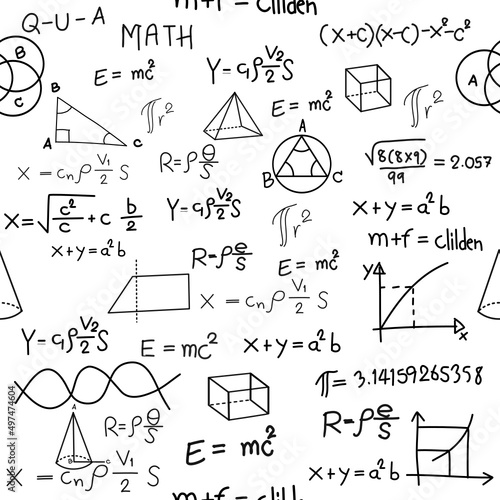 Hand drawn physic formula Science knowledge education. Chemical formula and physics , math formula and physics vector, white background, hand drawn line math and physics formula