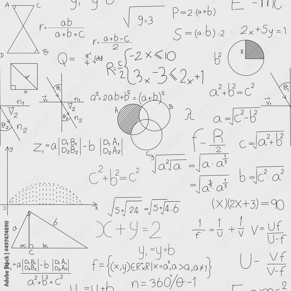 Fototapeta premium Hand drawn physic formula Science knowledge education. Chemical formula and physics , math formula and physics vector, white background, hand drawn line math and physics formula