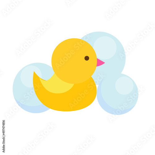 Yellow rubber duck. Kids and children bathing toy Vector illustration photo