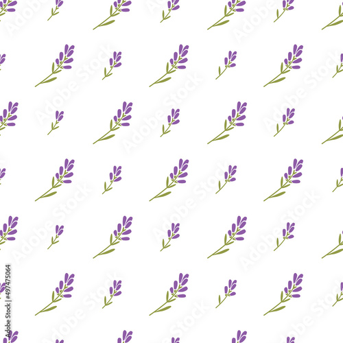 Seamless spring pattern with brushes of lavender flowers. Vintage style print for textile, wallpaper, covers, surface. Vector.
