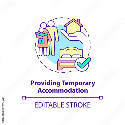 Providing temporary accommodation concept icon. Government initiative abstract idea thin line illustration. Isolated outline drawing. Editable stroke. Arial, Myriad Pro-Bold fonts used