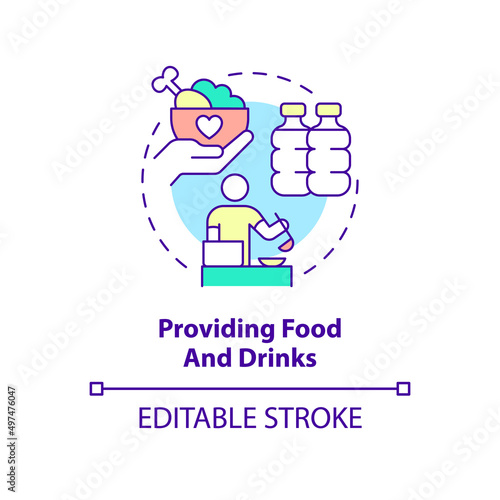 Providing food and drinks concept icon. Foodstuff supply. Government initiative abstract idea thin line illustration. Isolated outline drawing. Editable stroke. Arial, Myriad Pro-Bold fonts used