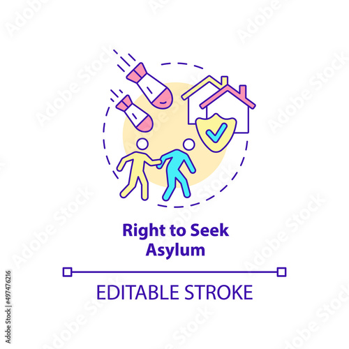 Right to seek asylum concept icon. Shelter and safety. Refugee right abstract idea thin line illustration. Isolated outline drawing. Editable stroke. Arial, Myriad Pro-Bold fonts used
