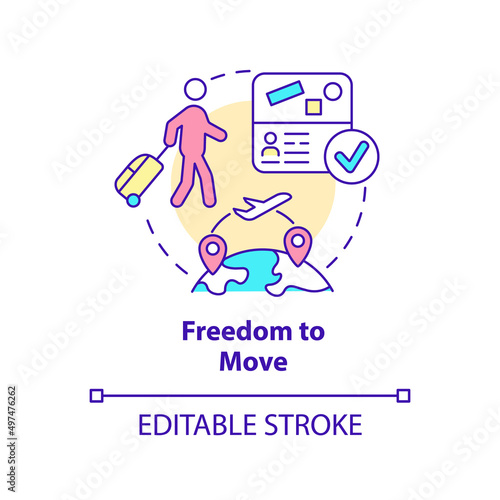 Freedom to move concept icon. Opportunity to relocate. Refugee right abstract idea thin line illustration. Isolated outline drawing. Editable stroke. Arial, Myriad Pro-Bold fonts used