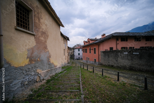 Fototapeta panorama of the town of Susa in Piedmont Italy, in rainy day