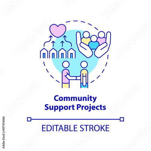 Community support projects concept icon. Psychological care. Way to help refugees abstract idea thin line illustration. Isolated outline drawing. Editable stroke. Arial, Myriad Pro-Bold fonts used
