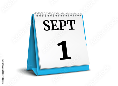 September 1. Calendar on white background. 3D illustration.