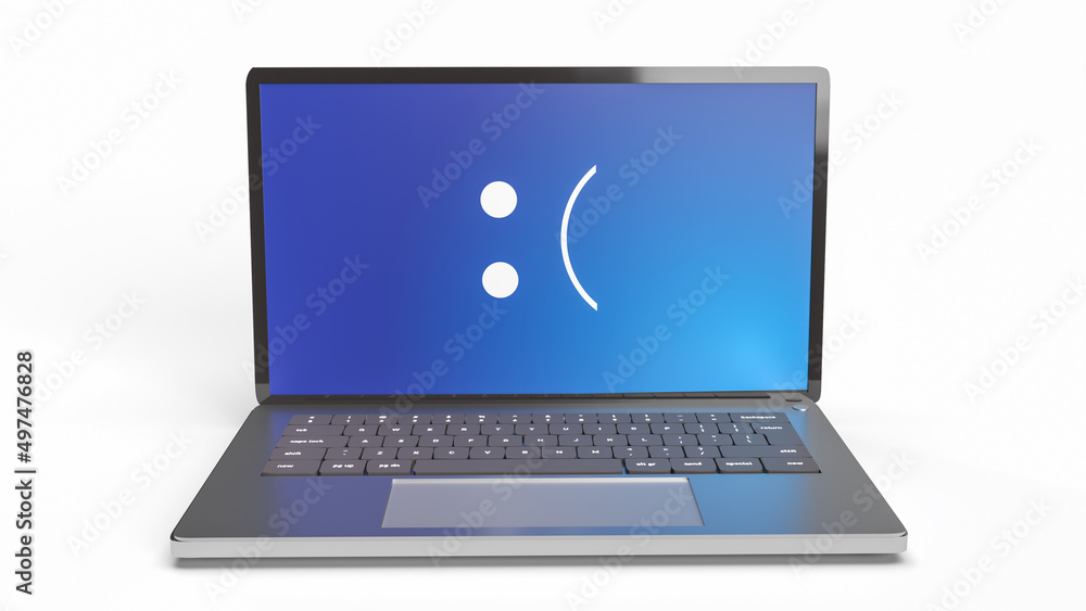The blue screen error showing on laptop pc 3d rendering The blue screen error showing on laptop pc 3d rendering
