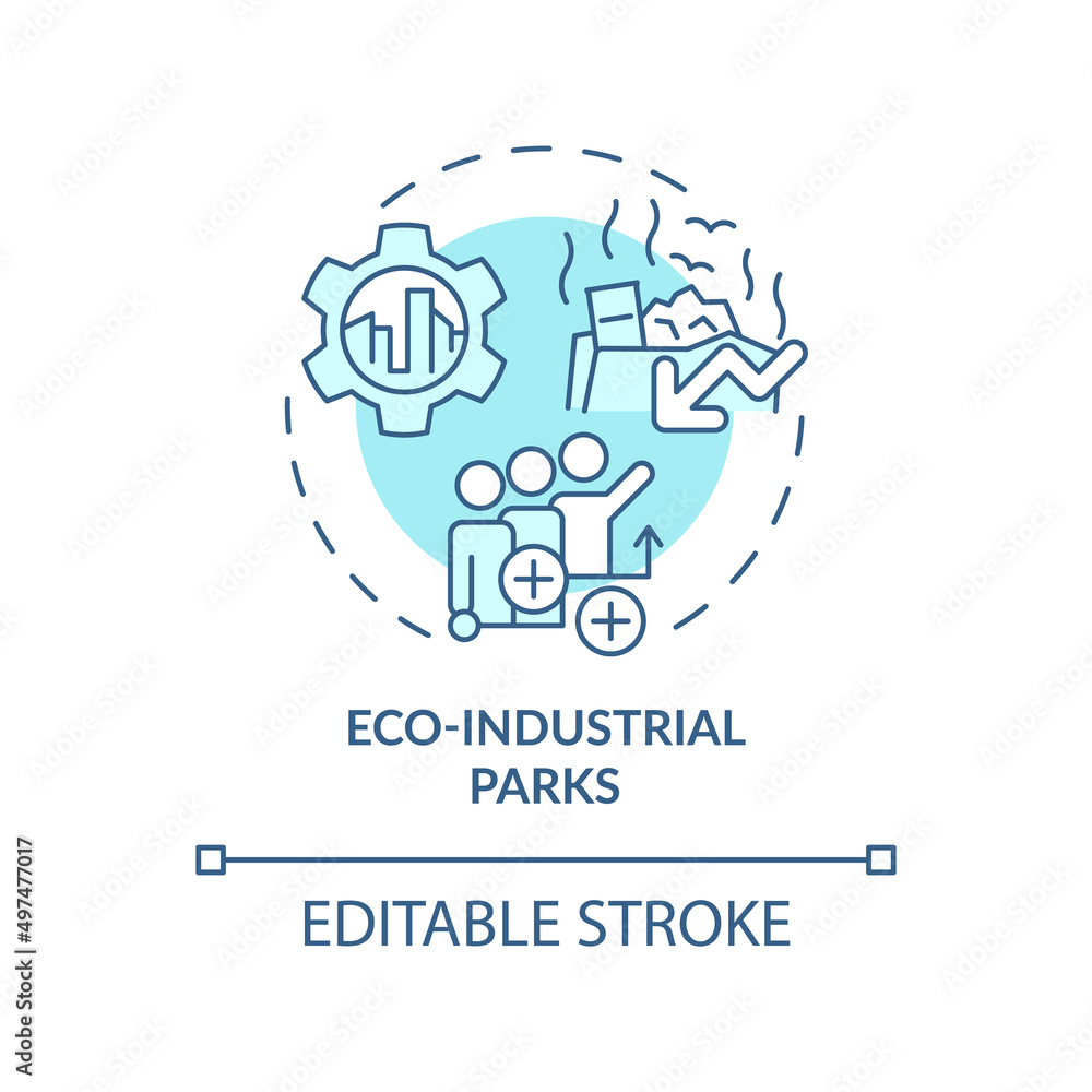 Eco-industrial parks turquoise concept icon. Area of industrial ecology abstract idea thin line illustration. Isolated outline drawing. Editable stroke. Arial, Myriad Pro-Bold fonts used Eco-industrial parks turquoise concept icon. Area of industrial ecology abstract idea thin line illustration. Isolated outline drawing. Editable stroke. Arial, Myriad Pro-Bold fonts used