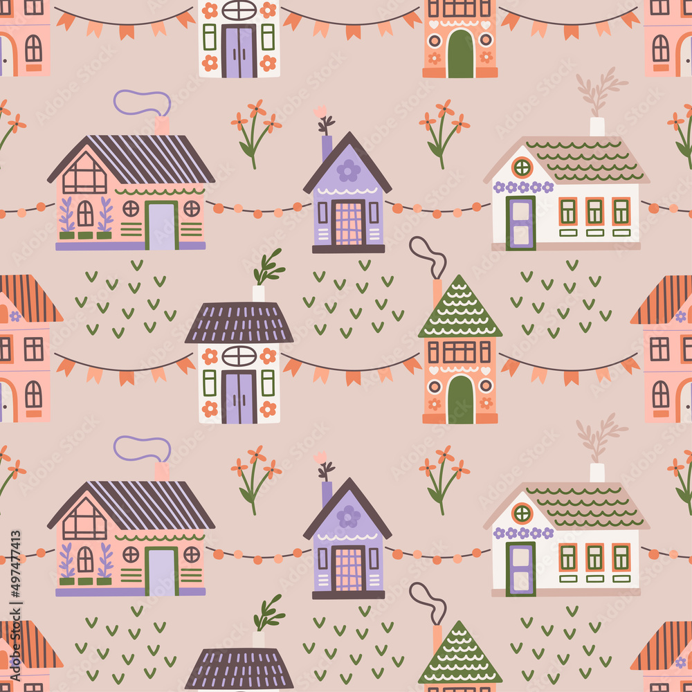Cartoon Festive City Seamless Pattern Cartoon Festive City Seamless Pattern