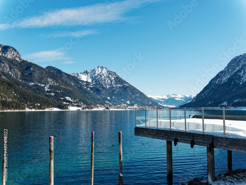 Österreichische Seen im Winter. Achensee der größte See Tirols zwischen Achenkirch und Bayerische Voralpen (Norden), Pertisau, Maurach (Süden) Karwendel (Westen), Hauptgruppe des Rofangebirge (Osten)  photo