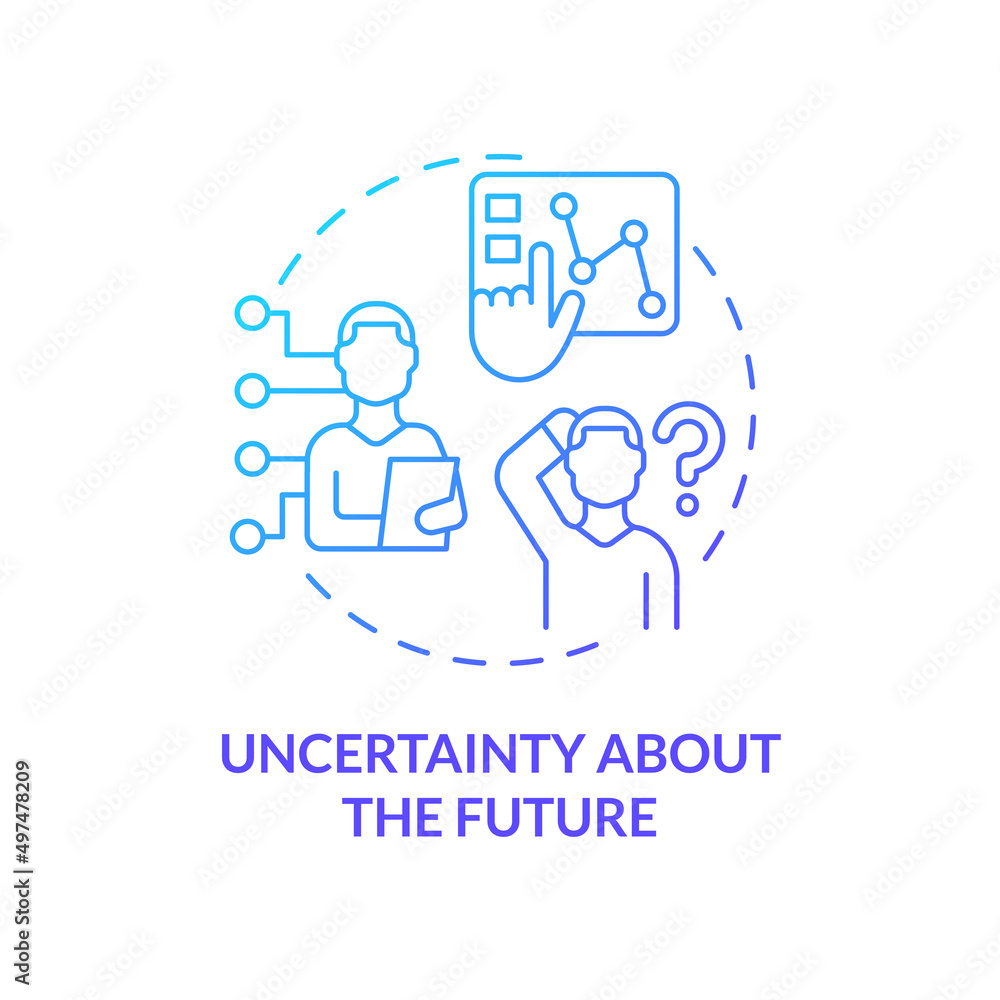 Uncertainty about future blue gradient concept icon. Business challenge abstract idea thin line illustration. Unprecedented risks threat. Isolated outline drawing. Myriad Pro-Bold font used Uncertainty about future blue gradient concept icon. Business challenge abstract idea thin line illustration. Unprecedented risks threat. Isolated outline drawing. Myriad Pro-Bold font used