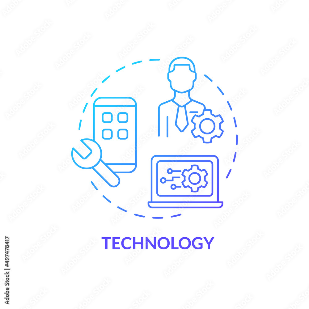 Technology blue gradient concept icon. Business issue abstract idea thin line illustration. Isolated outline drawing. Digital transformation. Cyber security. Myriad Pro-Bold font used Technology blue gradient concept icon. Business issue abstract idea thin line illustration. Isolated outline drawing. Digital transformation. Cyber security. Myriad Pro-Bold font used