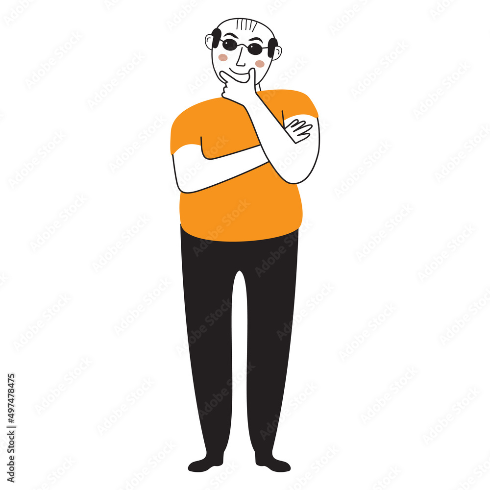 Pensive man thinking with hand on chin.Character have a question.Vector illustration in cartoon style.Pensive or thinking young guy.Isolated on white background. Pensive man thinking with hand on chin.Character have a question.Vector illustration in cartoon style.Pensive or thinking young guy.Isolated on white background.