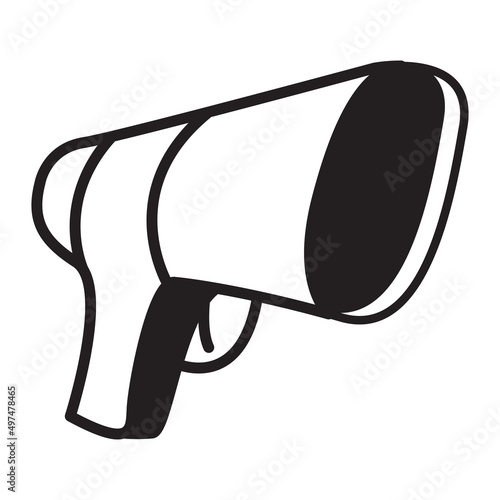 Cinematographic horn. Film industry design.Cinema megaphone hand drawn.Doodle sketch loudspeaker style vector illustration.Isolated on white background.