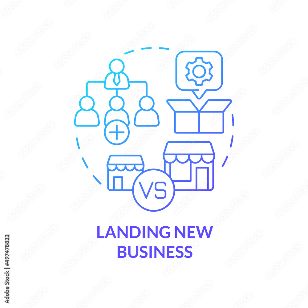 Landing new business blue gradient concept icon. Problem in sales management abstract idea thin line illustration. Business expansion. Isolated outline drawing. Myriad Pro-Bold font used