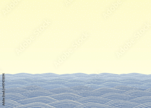 日本の伝統模様。穏やかな海の青海波パーティクルのイラスト