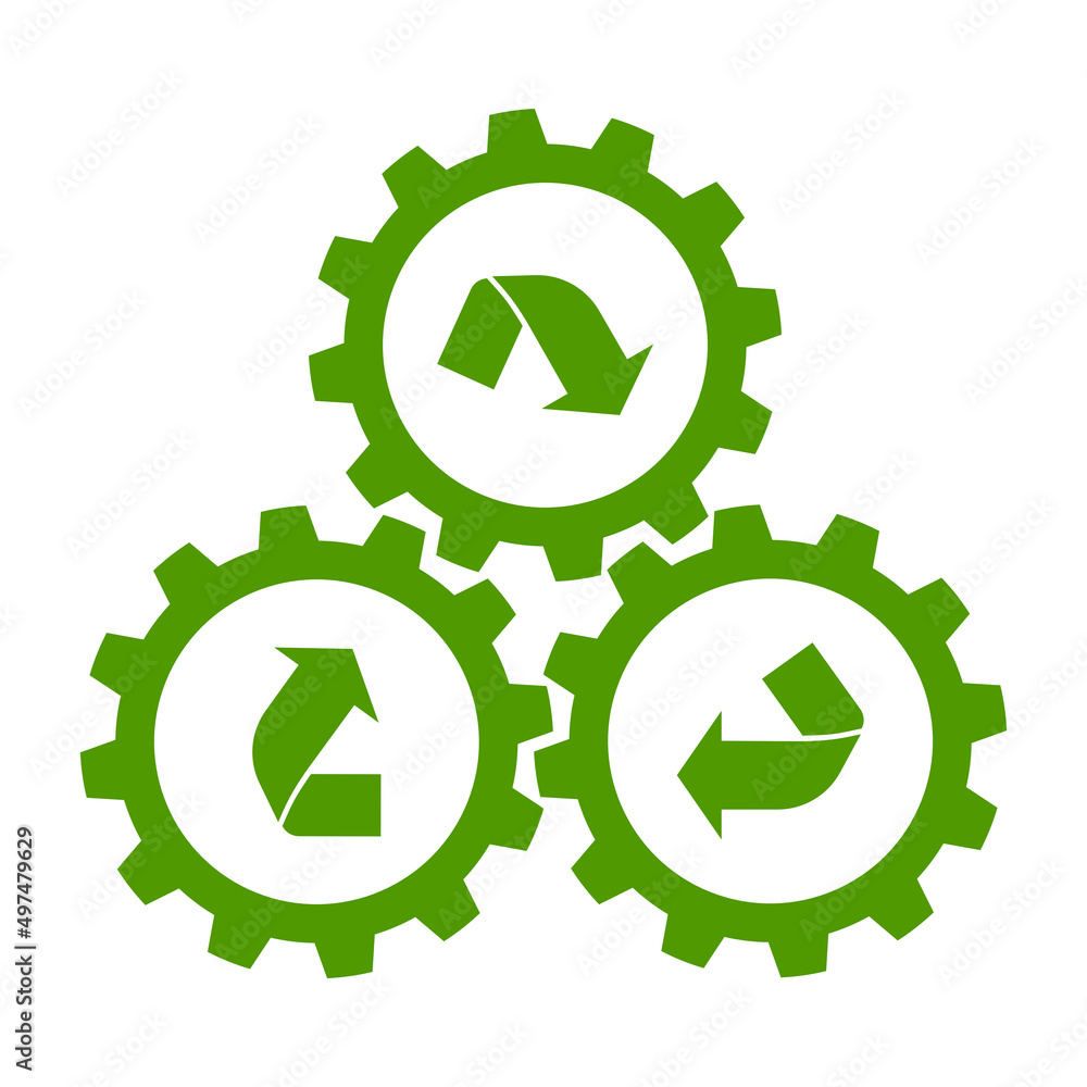 Cogwheels with recycle arrows. Vector image. Cogwheels with recycle arrows. Vector image.