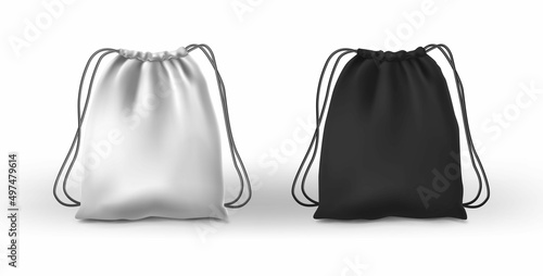 3d realistic set of vector icons. White and black sport backpack with handles. 