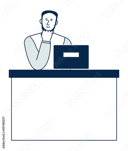 Reception stand worker. Office front desk receptionist