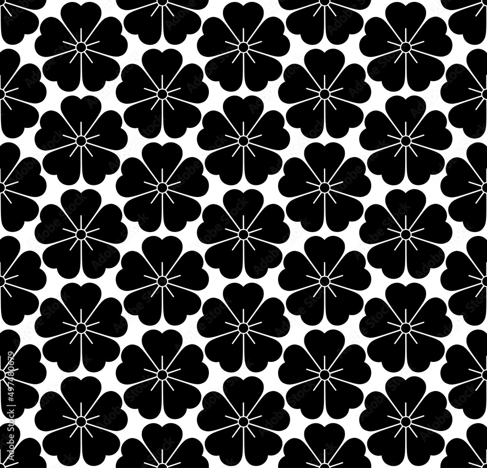 Seamless Japanese flowers Vector pattern on white Seamless Japanese flowers Vector pattern on white