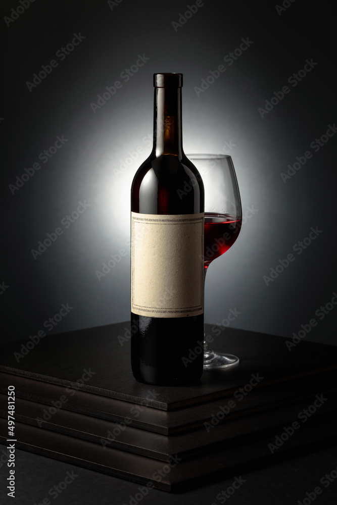 Fototapeta premium Glass and bottle of red wine.