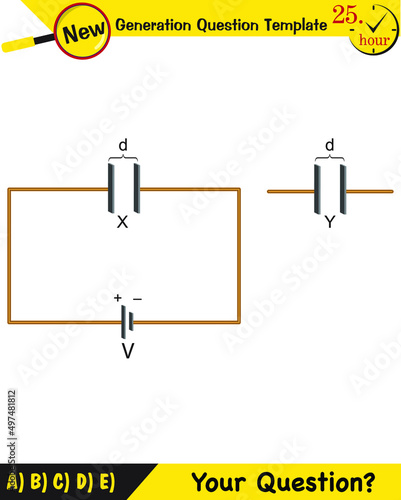 Physics, parallel plate capacitor in circuit, Capacitors, circuit elements, next generation question template, exam question, eps
