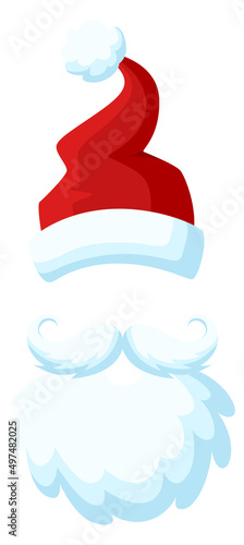 Santa red hat with white beard. Christmas photo sticker