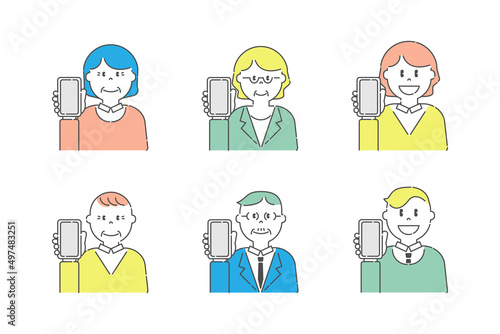 スマートフォンを持っているいろいろな人10　高齢者と若者　カラー