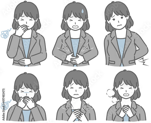 体調の悪いスーツの若い女性