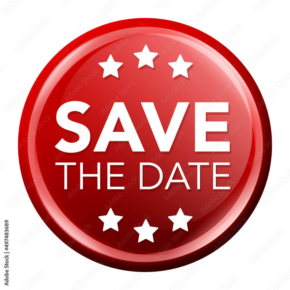Save the date Button. Round glossy Online Shopping Badge Save the date Button. Round glossy Online Shopping Badge