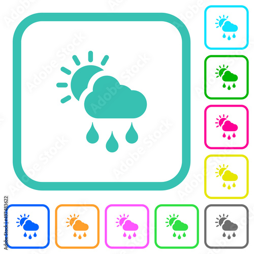 Sunny and rainy weather vivid colored flat icons