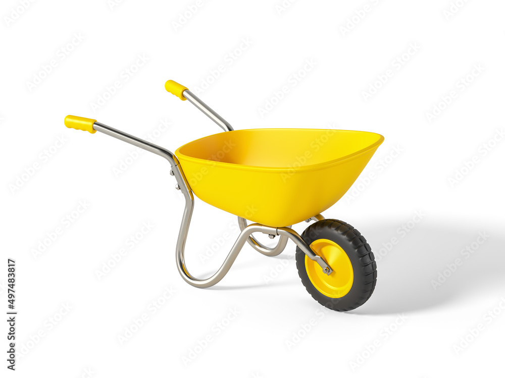 Yellow Wheelbarrow isolated on white background. 3d render. Yellow Wheelbarrow isolated on white background. 3d render.