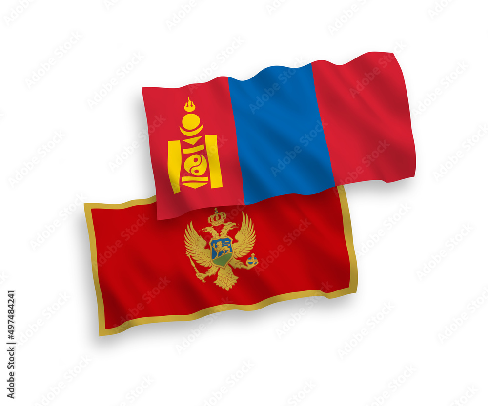 Flags of Montenegro and Mongolia on a white background Flags of Montenegro and Mongolia on a white background