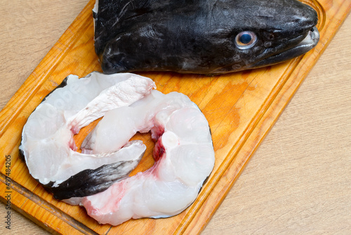 Obraz na plátně head of conger eel fresh and fish steak for cooking